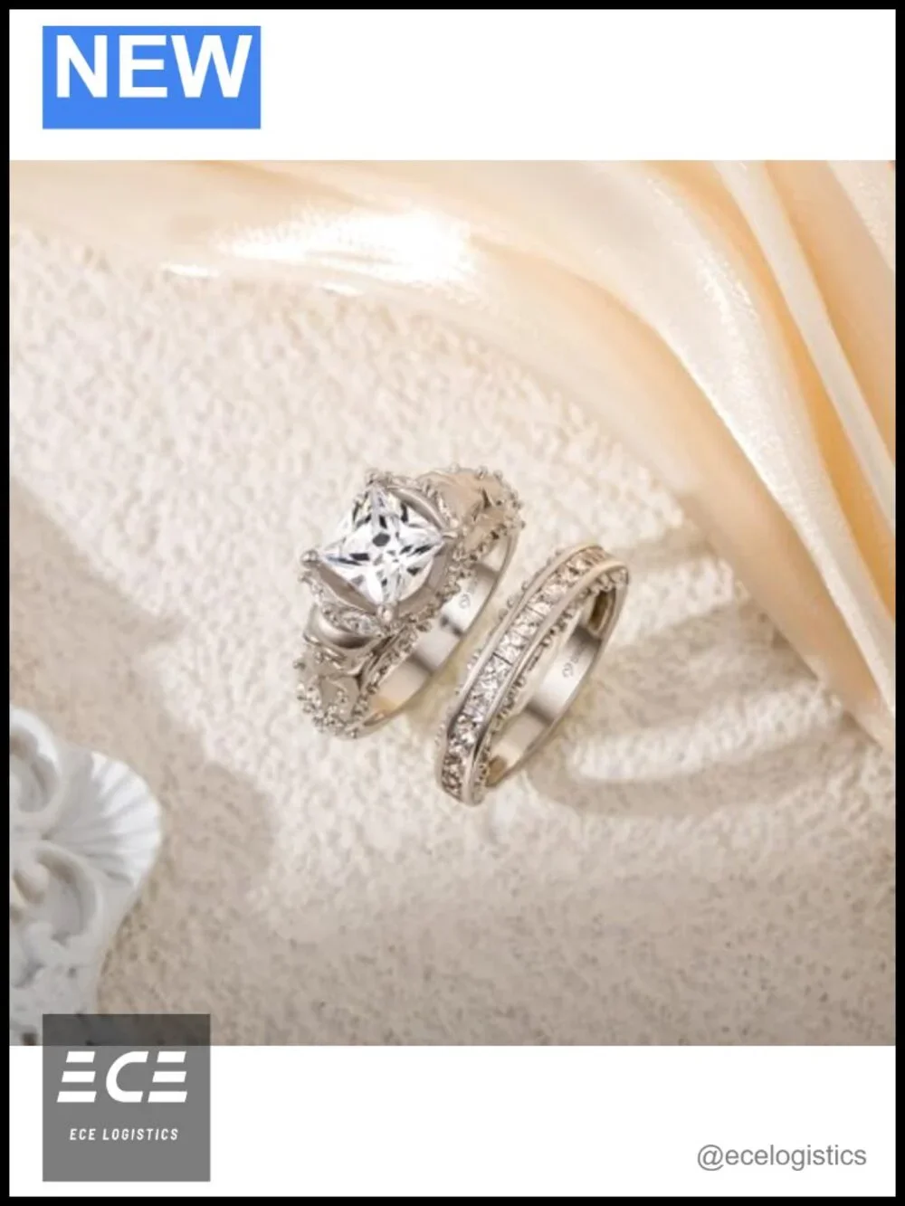 Sterling Silver Skull Engagement Ring Set Princess Cut CZ Eternity Band